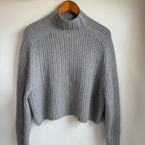 Madewell Pointelle-Stitch Mock Neck Sweater Merino Wool Gray Size Small